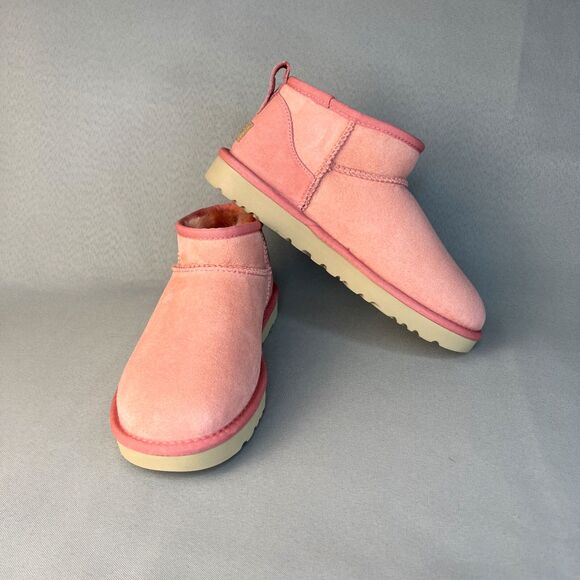 New Womens Ugg Boots Sz 7 Classic Ultra Mini Pink Suede Wool Ankle UGG Australia - Picture 2 of 15